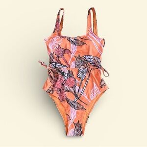 Hutch Mendes Orange Floral Print One Piece Swimsuit
